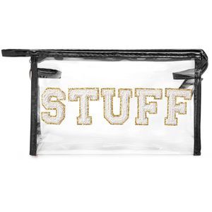Clear Stuff Makeup Bag - Preppy Patch White Chenille Varsity Letter Pvc💘